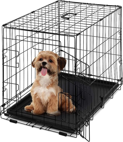 CAPHAUS Foldable Dog Crate Wire Metal Dog Kennel w/Leak-Proof Pan & Protecting Feet & Divider Panel, Single or Double Door, Small, Medium & Large Indoor Wire Cage, 24” w/Single Door