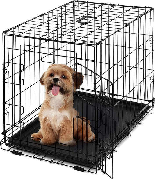 CAPHAUS Foldable Dog Crate Wire Metal Dog Kennel w/Leak-Proof Pan & Protecting Feet & Divider Panel, Single or Double Door, Small, Medium & Large Indoor Wire Cage, 24” w/Single Door