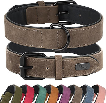 Didog Soft Padded PU Leather Dog Collar, Breathable and Adjustable Dog Collar for Large Dogs, Comfortable for Daily Walk, Brown, XL Fit Neck 17-21"(44-71 lbs)