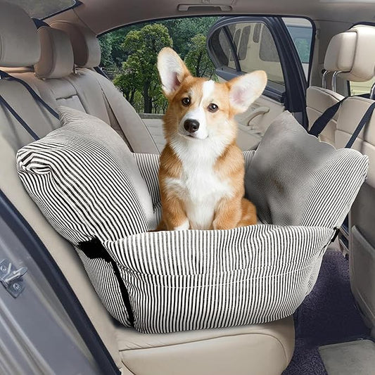 Dog Car Seat for Large/Medium Dogs Under 60 lbs Cats 2 in 1 Booster Seats Dog Bed for Car and Home Safety Travel Carrier with Pockets, Brown Stripes, 30''x 21''x 16"