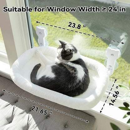 Cat Window Perch, Cat Window Hammock Soft and Comfortable Window Seat Bed with Washable Cover,Simple Install and Easy Clean Upgraded Suction Cups Hold up to 40lbs,Suitable for Window Width Over 24in