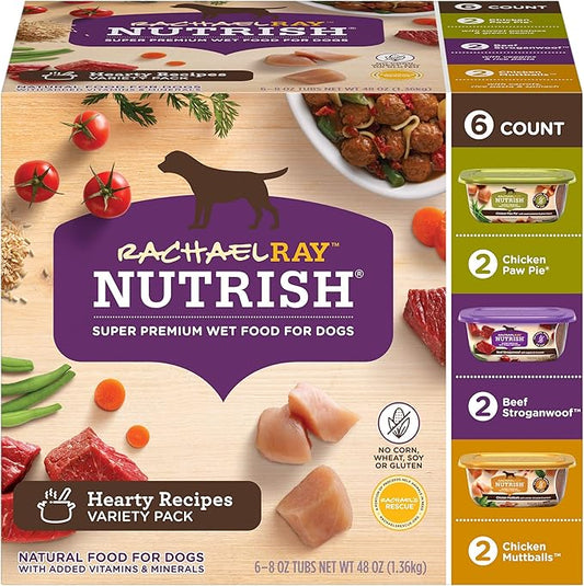 Rachael Ray Nutrish Wet Dog Food Variety Pack Hearty Recipes, 6-8 oz. Tubs, 2 Count