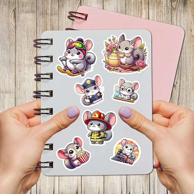 Pack 50 PCS Chinchilla Stickers Print Cool Animal Cartoon Waterproof Vinyl Decals Cute Items for Kids Teens Boys Girls Labels Decor Laptop Phone Case Water Bottles Helmet