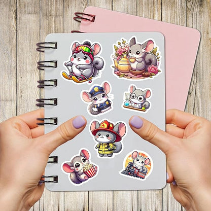 Pack 50 PCS Chinchilla Stickers Print Cool Animal Cartoon Waterproof Vinyl Decals Cute Items for Kids Teens Boys Girls Labels Decor Laptop Phone Case Water Bottles Helmet