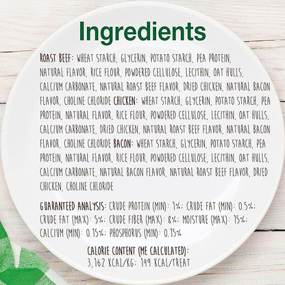 Nylabone Healthy Edibles Natural Dog Chews Long Lasting Roast Beef, Chicken & Bacon Flavor Treats for Dogs, Small/Regular (3 Count)