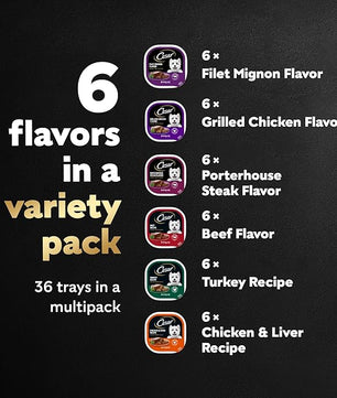 Cesar Wet Dog Food Classic Loaf in Sauce Grilled Chicken, Filet Mignon, Porterhouse Steak, Beef, Chicken & Liver and Turkey Variety Pack 3.5 oz. Easy Peel Trays (36 Count, Pack of 1)