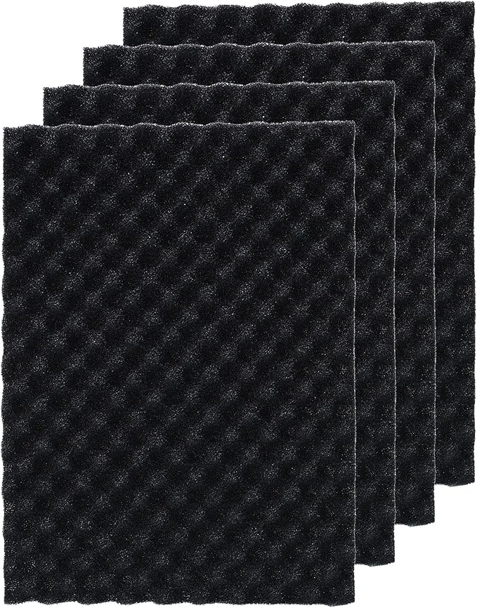 4 Pack Aquarium Filter Media Bio Sponge Pad 16 x 12 x 1 inch, Fish Pond Foam Filter 20/30/40 PPI (Black 30ppi 4pack)