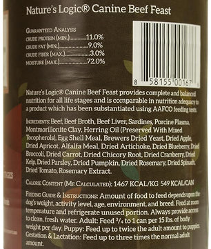 Nature's Logic Grain-Free Canned Dog Food - 95% Animal Proteins - 100% Natural Wet Dog Food Cans - No Common Allergens - All Life Stages - Ideal for Sensitive Dogs - Beef (13.2 oz, 12 pack)