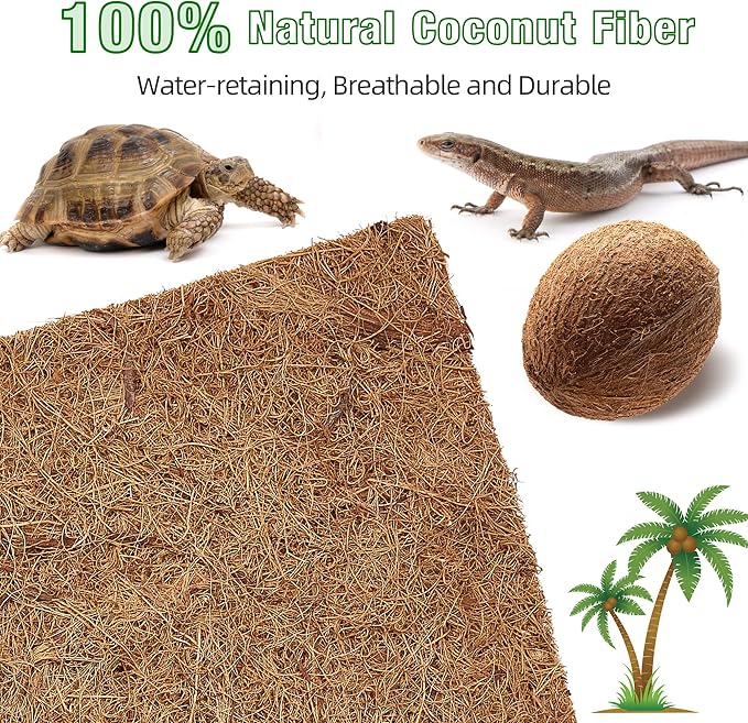 ZeeDix 10 Pcs Reptile Carpet, 12X12 inch Natural Coconut Fiber Liner Mat Flooring Accessories for Reptile Tank - Bearded Dragon Tortoise Lizard Turtle Snake Leopard Gecko Substrate Bedding