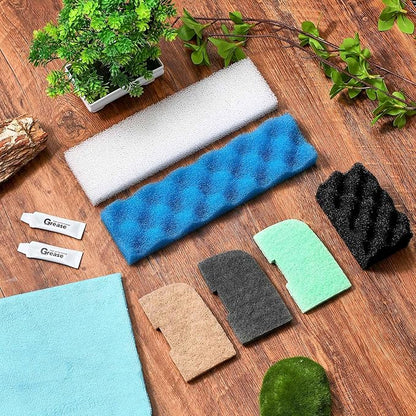 32 Pcs Filter Media Compatible with 406/407 Filters, Aquarium Replacement Maintenance Kit Including Biological Sponge, Ammonia/Phosphate/Nitrite Remover Pad, Aquarium Towel, Grease