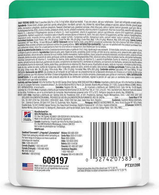 Hill's Science Diet Kitten, Kitten Premium Nutrition, Wet Cat Food, Chicken & Vegetables Stew, 2.8 oz Pouch, Case of 24