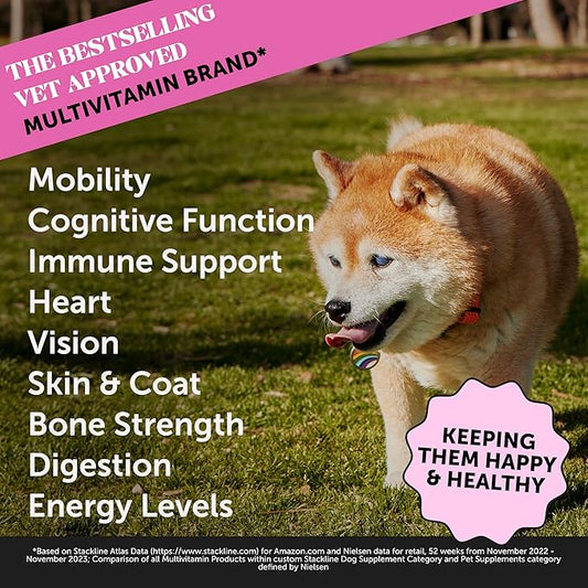 Senior Dog Multivitamin - Essential Dog Vitamins and Supplements - Glucosamine, Probiotics, Omega Fish Oil for Dogs Health & Heart- Dogs Vitamins Health Supplies (Duck 90 ct)