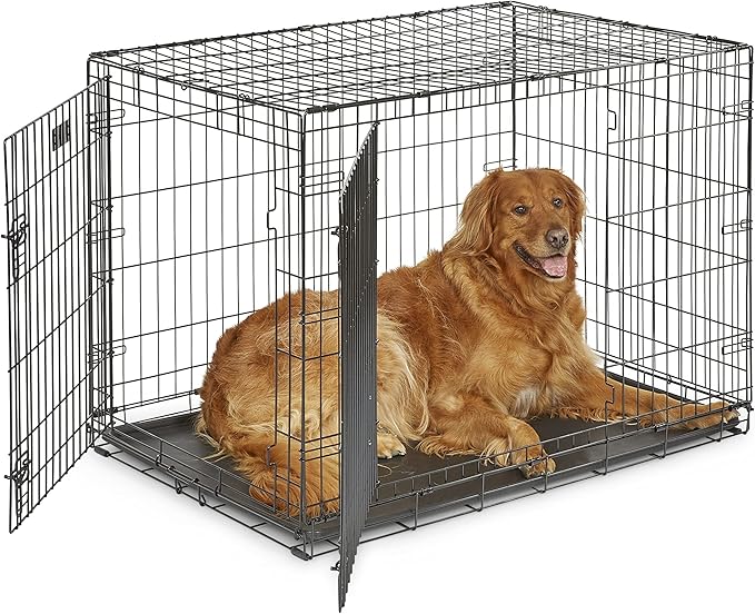 MidWest Homes for Pets 42-Inch Two-Door iCrate Folding Dog Crate with Divider Panel, Leak-Proof Tray & Secure Latches – Metal Wire Kennel for Large Breeds – Portable, Durable & Easy to Assemble