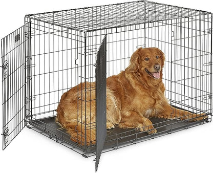 MidWest Homes for Pets 42-Inch Two-Door iCrate Folding Dog Crate with Divider Panel, Leak-Proof Tray & Secure Latches – Metal Wire Kennel for Large Breeds – Portable, Durable & Easy to Assemble