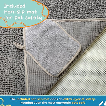 Pet 2-in-1 Dog Towel & Mat – Transforms from Drying to Bath Mat, Ultra Soft, Absorbent & Quick-Drying, Machine Washable Dog Towels with Detachable Non-Slip Mat and Hand Pockets (Large)