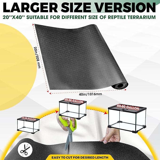 [Premium] 20’’x40” Reptile Substrate Mat with 4 PCS Rug Gripper, Extra Thick & Ultra Comfortable,Non-Slip, Reptile Tank Accessories for Bearded Dragon, Leopard Gecko (not Including Tank)