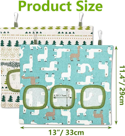 Lesnala 2pcs Bunny hay Feeder Hanging Guinea Pig Food Bag Large Capacity Cotton Canvas Fabric for Rabbits Chinchillas Hamsters and Other Small Pets 3 Holes 2 Styles