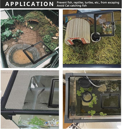 Magnetic Fish Tank Cover Net Aquarium Lid Mesh Top Hood Cut to Any Size Ventilation Transparency Anti-Jumping Aquarium Cover with Feeding Window(39"X19")