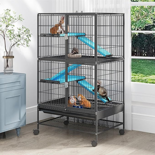 YITAHOME Small Animal Pet Cage: 4-Tiers Metal Guinea Pig Cage for Rats Ferret Chinchilla Large Hamster Indoor Critter Nation Cage Double-Story