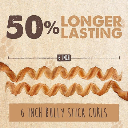 Mighty Paw Naturals Curly Bully Sticks for Dogs - Grass Fed Beef Chews. Bully Sticks for Large Dogs, Medium, Small Breeds. Lower Odor Treats for Small Pets. Single Ingredient 6” - 5 Pack