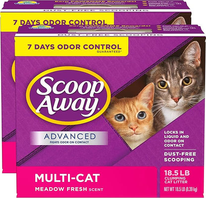 Scoop Away Advanced Multi-Cat Clumping Cat Litter, Meadow Fresh Scent, Pack of 2, 18.5 Pounds (Package May Vary)
