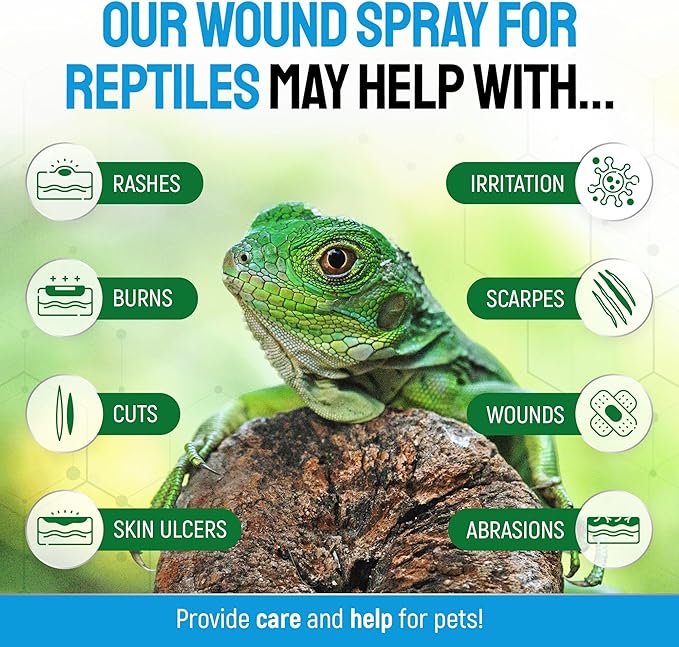 Reptile Wound Care Spray with Silver – for Wounds, Cuts, Scale Rot, Burns, Sores, Irritation, Abnormal Shedding – Topical Spray for Lizards, Bearded Dragons, Iguanas, Snakes, Geckos & Turtles – 4 Oz
