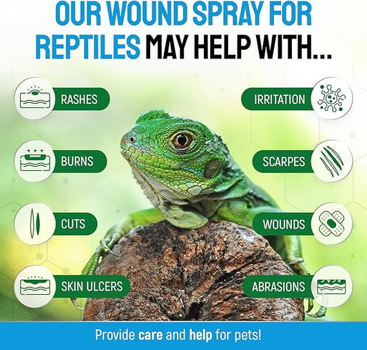 Reptile Wound Care Spray with Silver – for Wounds, Cuts, Scale Rot, Burns, Sores, Irritation, Abnormal Shedding – Topical Spray for Lizards, Bearded Dragons, Iguanas, Snakes, Geckos & Turtles – 4 Oz