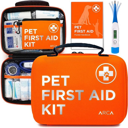 Cat & Dog First Aid Kit for Car - Pet Emergency Kit for Home Office Travel – Dog Camping Essentials with Digital Thermometer, Muzzle & Mini First Aid Pouch