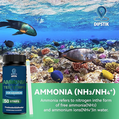 Ammonia Test Strips for Fish Tank,Feshwater & Saltwater Aquarium Water Test Kit (50)