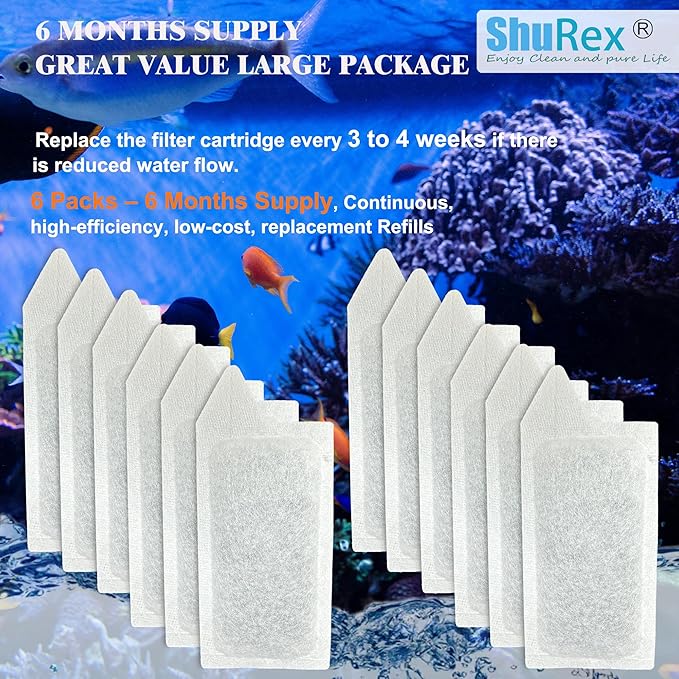 6 Pack Replacement Small Size Cartridges for Tetra Whisper Small Fish Tanks Filter; Refilled Filter Cartridges S Size for Aquarium Kits 3-10 Gallons Betta Fish Tank Kit