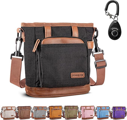 BEAU&FUR Large Dog Treat Pouch with Clicker for Training – 4 Cup Capacity, Built-in Poop Bag Dispenser, Expandable Pocket, Metal Buckle, Large Back Pocket, Ideal Design for Walks and Training – Black