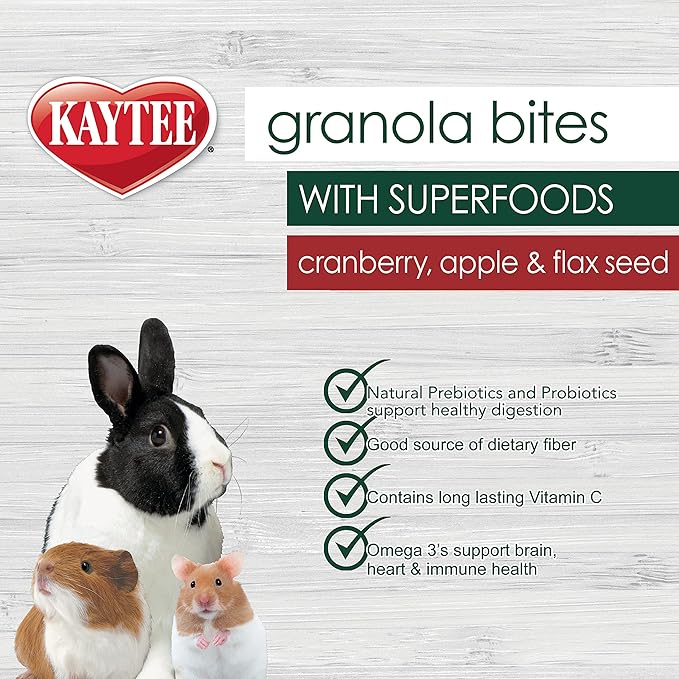 Kaytee Granola Bites with Superfoods Cranberry, Apple and Flax for Rats, Mice, Hamsters, Gerbils, Rabbits, Guinea Pigs and Chinchillas, 4.5 oz (Pack of 2)
