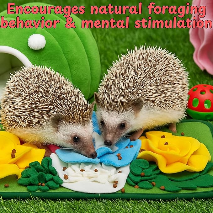 Foraging Mat for Hedgehog Enrichment Toys, Hedgehog Toys for Cage, Interactive Feeding Toy for Small Pet, Rabbit Foraging Mat, Hedgehogs Accessories, Guinea Pig Toy (Green, 17.7x9.8in)