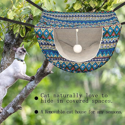 JSPYFITS Cat Cage Hammock with Ball,Double Layer Hanging Adjustable Soft Pet Bed Suit for Kitten Ferret Puppy Rabbit or Small Pets, 2 Level Indoor Pet Bad for All Season(Ethnic Style)