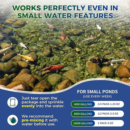 Dr. Raifya's Pond Fresher - 16 Packets - Pond Water Treatment for Outdoor Areas, Long-Lasting Clean Water & Odor with Beneficial Bacteria, Easy to Use, Fish, Pets & Plants Safe