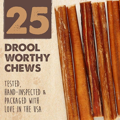 Mighty Paw Naturals Bully Sticks for Dogs - Grass Fed Beef Dog Chews. Pets Stick for Large Dogs, Medium and Small Breeds. Lower Odor Bully Treats for Small Pets. Single Ingredient (6" - 25 Pack)