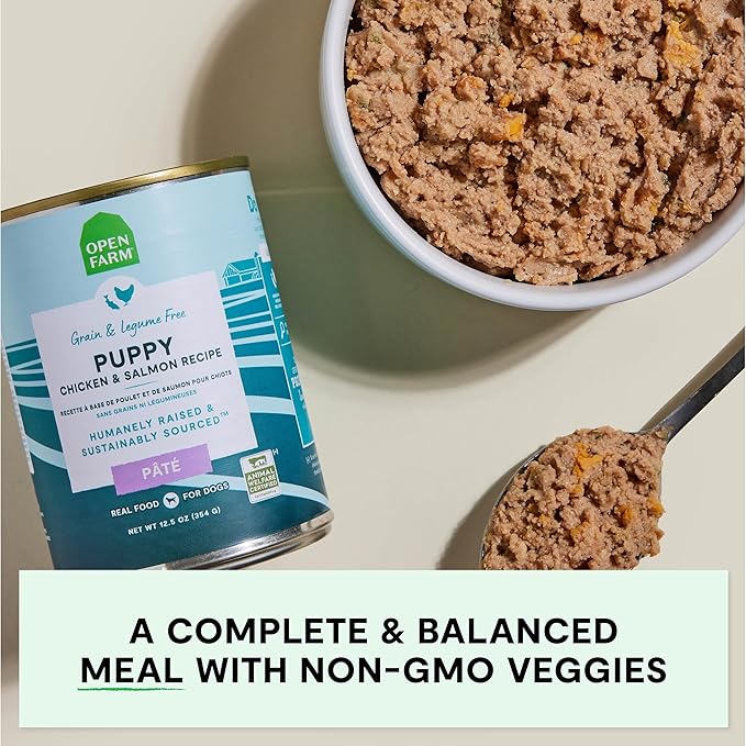 Open Farm Canned Puppy Food, Paté for Complete & Balanced Nutrition, Grain-Free and Legume-Free, Chicken & Salmon Recipe for Puppies, 12.5oz Cans (Pack of 12)