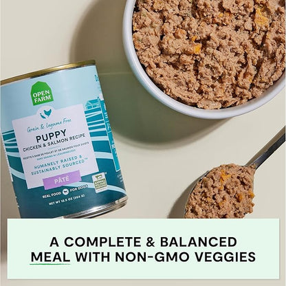Open Farm Canned Puppy Food, Paté for Complete & Balanced Nutrition, Grain-Free and Legume-Free, Chicken & Salmon Recipe for Puppies, 12.5oz Cans (Pack of 12)