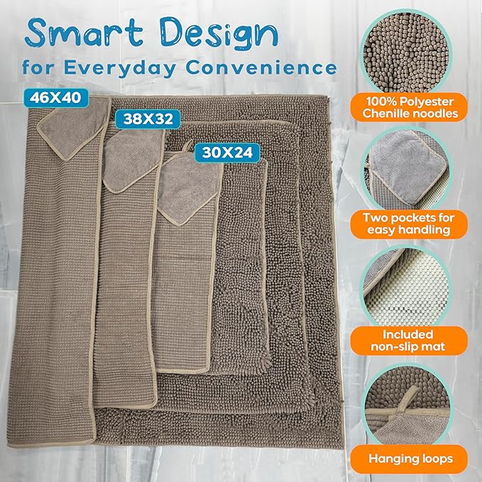 Pet 2-in-1 Dog Towel & Mat – Transforms from Drying to Bath Mat, Ultra Soft, Absorbent & Quick-Drying, Machine Washable Dog Towels with Detachable Non-Slip Mat and Hand Pockets (Small)
