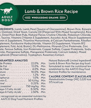 Natural Balance Limited Ingredient Adult Dry Dog Food with Healthy Grains, Lamb & Brown Rice Recipe, 4 Pound (Pack of 1)