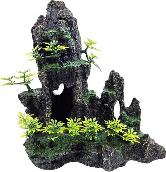 Large Fish Tank Decoration, Rock Mountain View Aquarium Decoration, Tree House cave, Fighting Fish, Shrimp, Hermit Crab, Relaxation and Play, Perfect Hiding in The cave