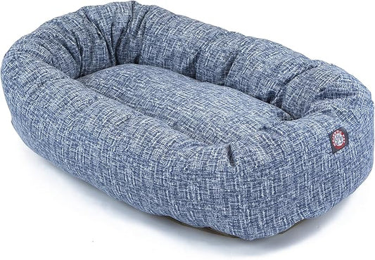 Majestic Pet 40 Inch Bagel Calming Dog Bed Washable – Cozy Soft Round Dog Bed with Spine Support for Dogs to Rest Their Head - Fluffy Donut Dog Bed 40x29x9 (Inch) - Round Pet Bed Large – Blue