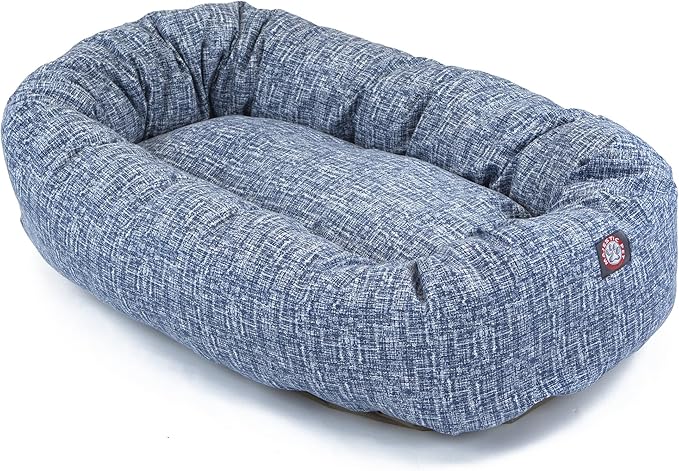 Majestic Pet 24 Inch Bagel Calming Dog Bed Washable – Cozy Soft Round Dog Bed with Spine Support for Dogs to Rest Their Head - Fluffy Donut Dog Bed 24x19x7 (Inch) - Round Pet Bed Small – Blue