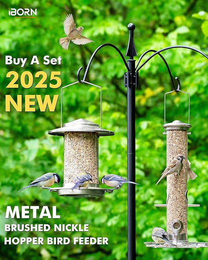 iBorn Metal Bird Feeders for Outdoors,Easy Clean Bird Seed Feeder,Hanging Bird Feeder for Seeds with Gift Box,3-Second Refill Bird Feeder,Nickle 6 Port (Seed is not Included)