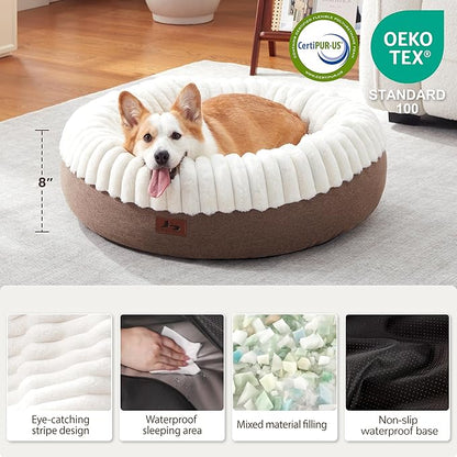 Calming Donut Dog Bed - 30" Round Washable Corduroy Fleece Pet Bed with Anti-Slip Bottom, Anti-Anxiety Cushion Bed for Small Medium Dogs and Cats