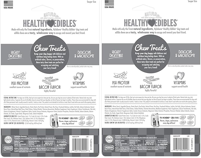 Nylabone Healthy Edibles Natural Dog Chews Long Lasting Roast Beef & Chicken Flavor Treats for Dogs, X-Large/Souper (4 Count)