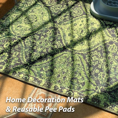 nunubaby Washable Pee Pads for Dogs, Stylish, Non-Slip and Leak-Proof Pee Pads. Reusable Potty Pads for Dogs for Crates and Floors.(Green/Multi, 36" x72")