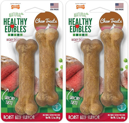 Nylabone Healthy Edibles Natural Dog Chews Long Lasting Roast Beef Flavor Treats for Dogs, X-Small/Petite (2 Count) (Pack of 2)