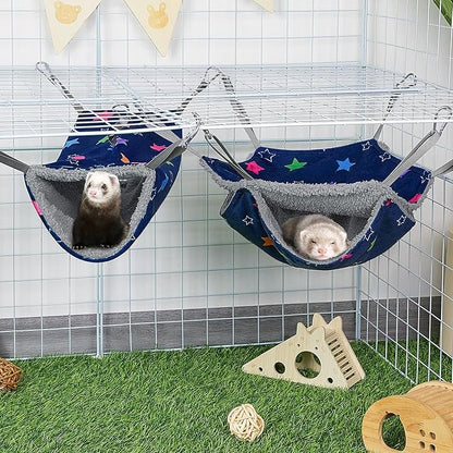 Bienbee 2 Pcs Ferret Rat Hammock Set for Cage Washable Guinea Pig Hideout Bed Soft Small Animal Hammock Tunnel Toys Ferret Cage Accessories for Hedgehog Sugar Glider Squirrel Hamster, Blue Stars