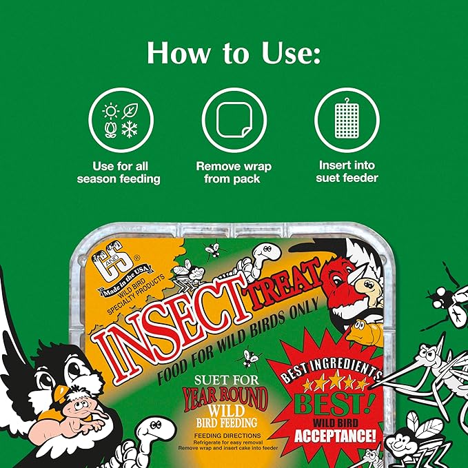 C&S Insect Suet Treat, Suet Cakes for Wild Birds, 11.75 Ounces, Pack of 8